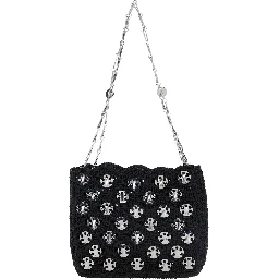 Iconic 1969 Black Shoulder Bag with Embedded  Metallic Discs in Raphia Woman