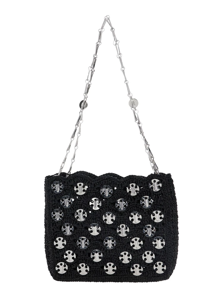 Iconic 1969 Black Shoulder Bag with Embedded  Metallic Discs in Raphia Woman alternative