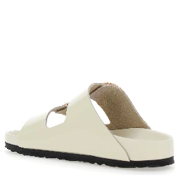 Arizona White Sandals with Embossed Logo on the Buckle and Open Toe in Leather Woman