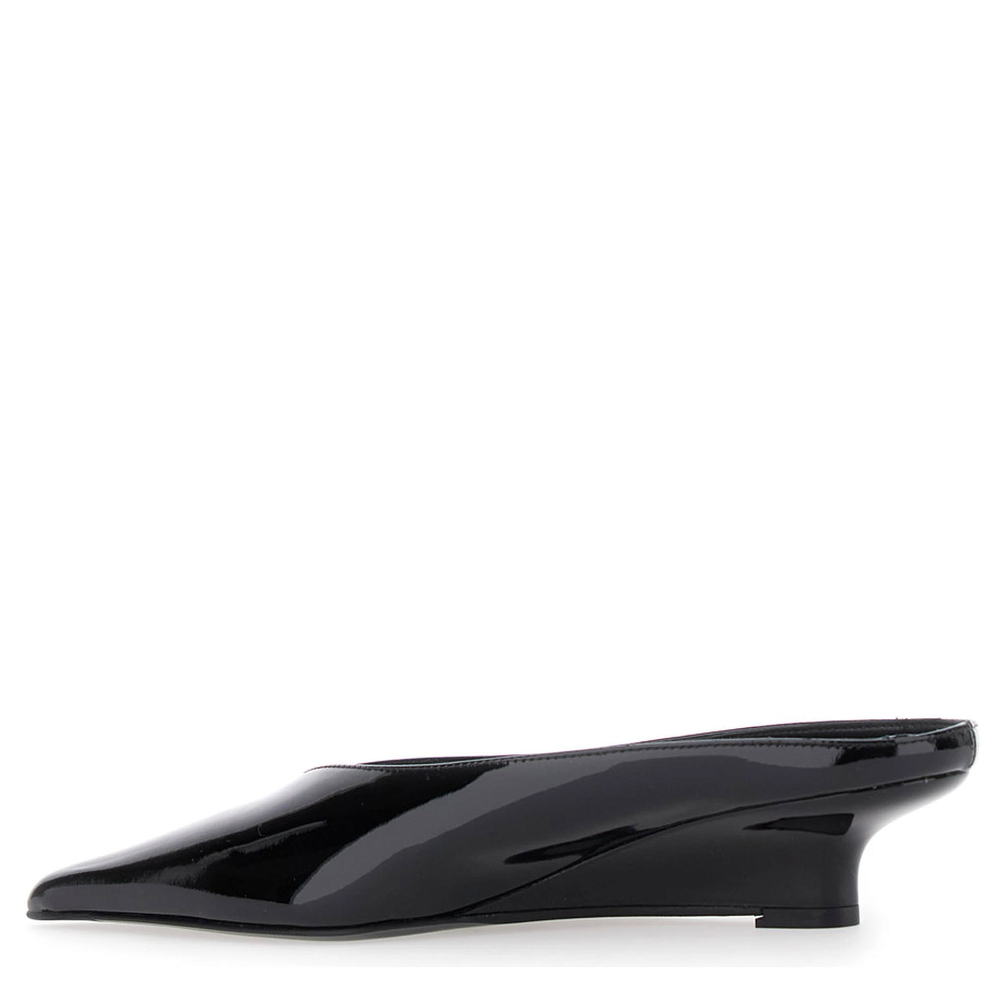 Sharp Black Wedge Mules in Patent Leather Woman