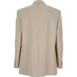 Beige Double-Breasted Jacket with Peak Revers in Wool Man