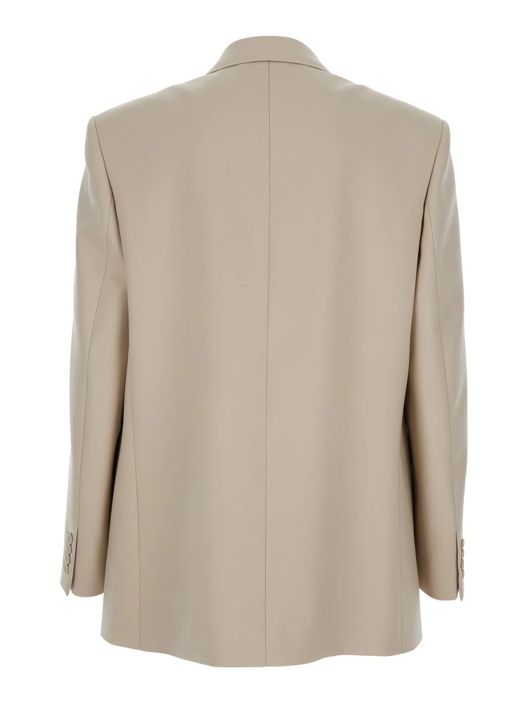 Beige Double-Breasted Jacket with Peak Revers in Wool Man alternative