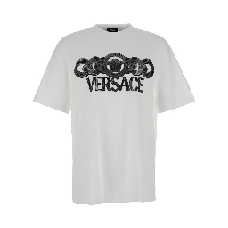 White T-Shirt with Medusa Head Logo Print on the Front in Cotton Man