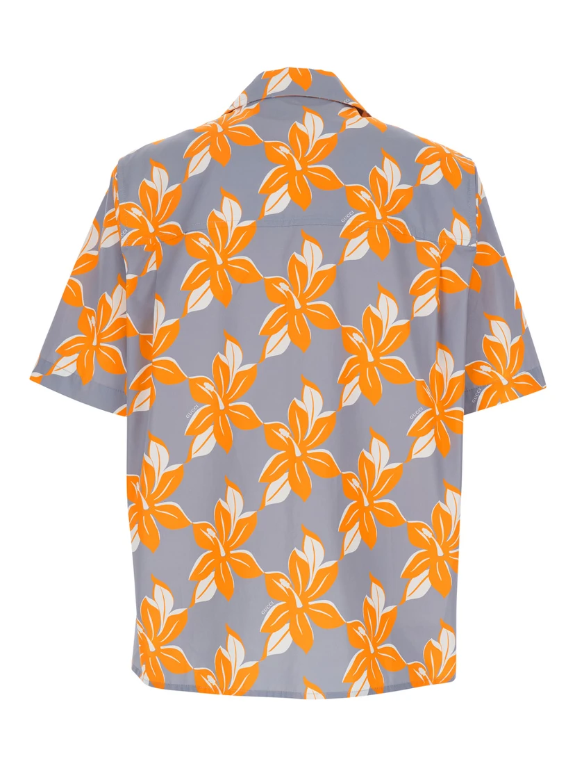 قميص بولينغ متعدد الألوان بياقة كوبية وطبعة زهور كاملة من القطن للرجال