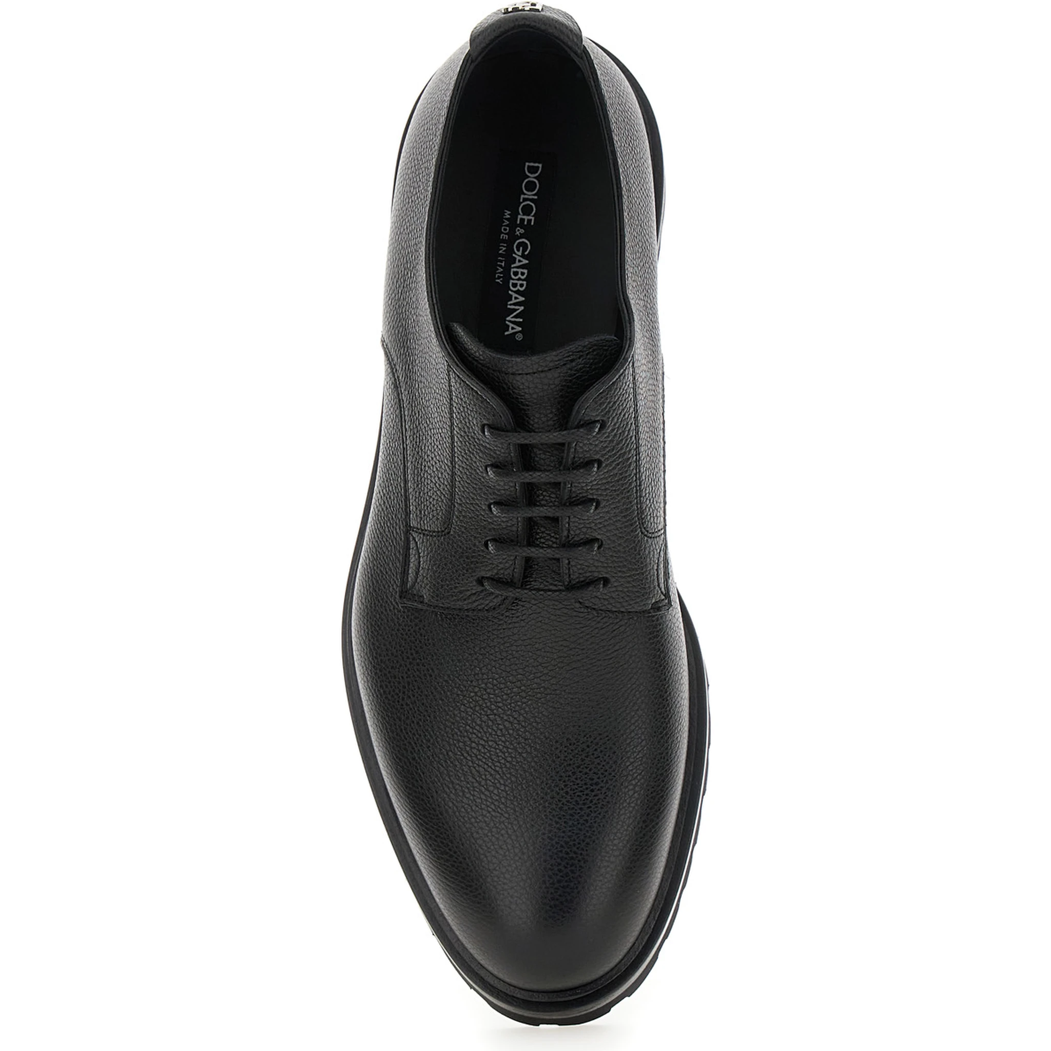 Altavilla Black Derby Lace-Up Shoes with Metal DG Logo on Heel in Brushed Leather Man