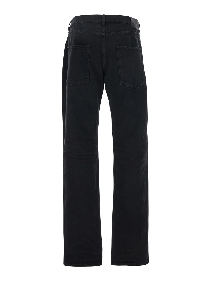 Black Five Pocket Jeans with Logo Patch on the Back in Denim Man