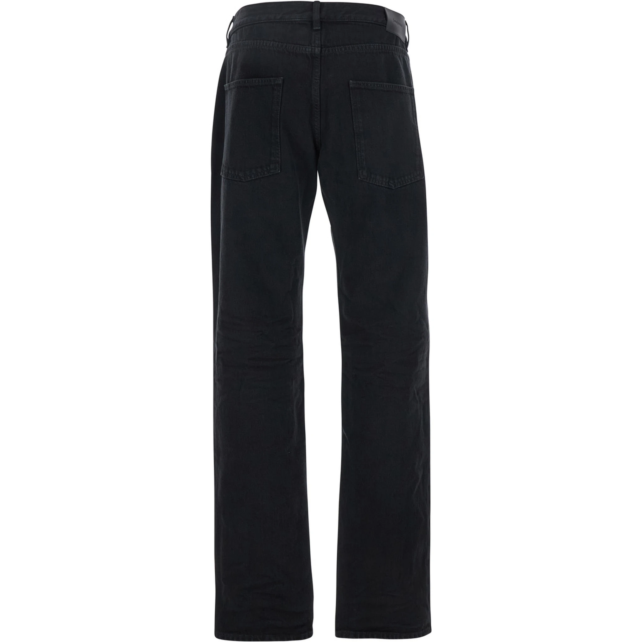 Black Five Pocket Jeans with Logo Patch on the Back in Denim Man