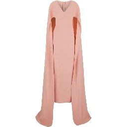 Morgan Pink Long Dress with V Neck and Rear Single Slit in Tech Fabric Woman