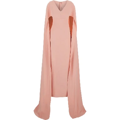 Morgan Pink Long Dress with V Neck and Rear Single Slit in Tech Fabric Woman