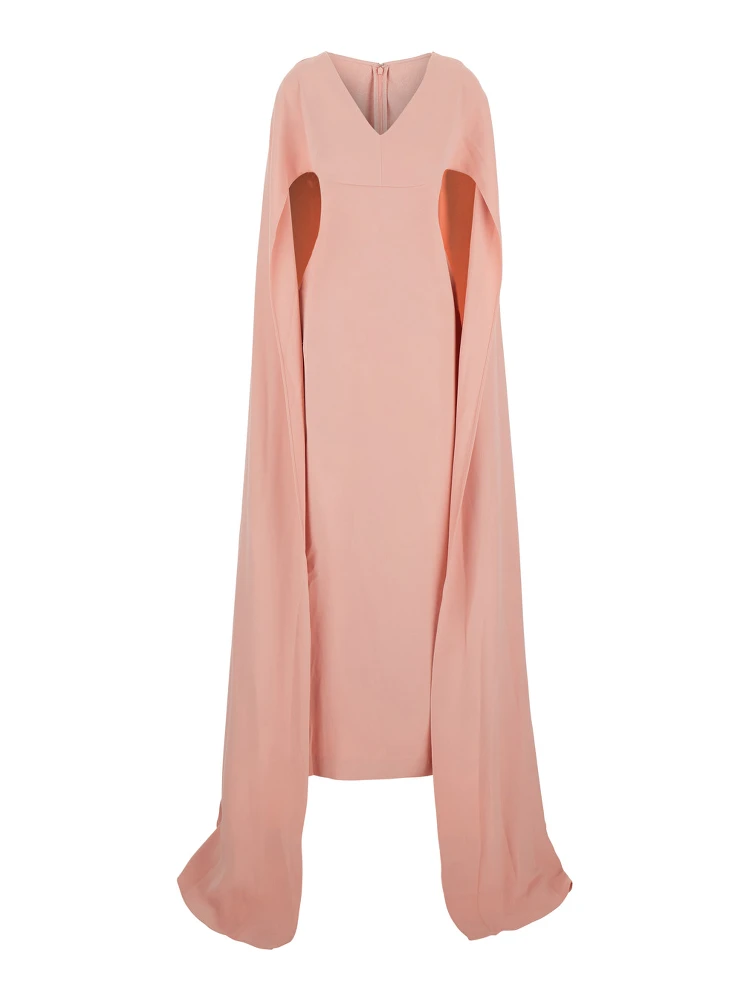 Morgan Pink Long Dress with V Neck and Rear Single Slit in Tech Fabric Woman