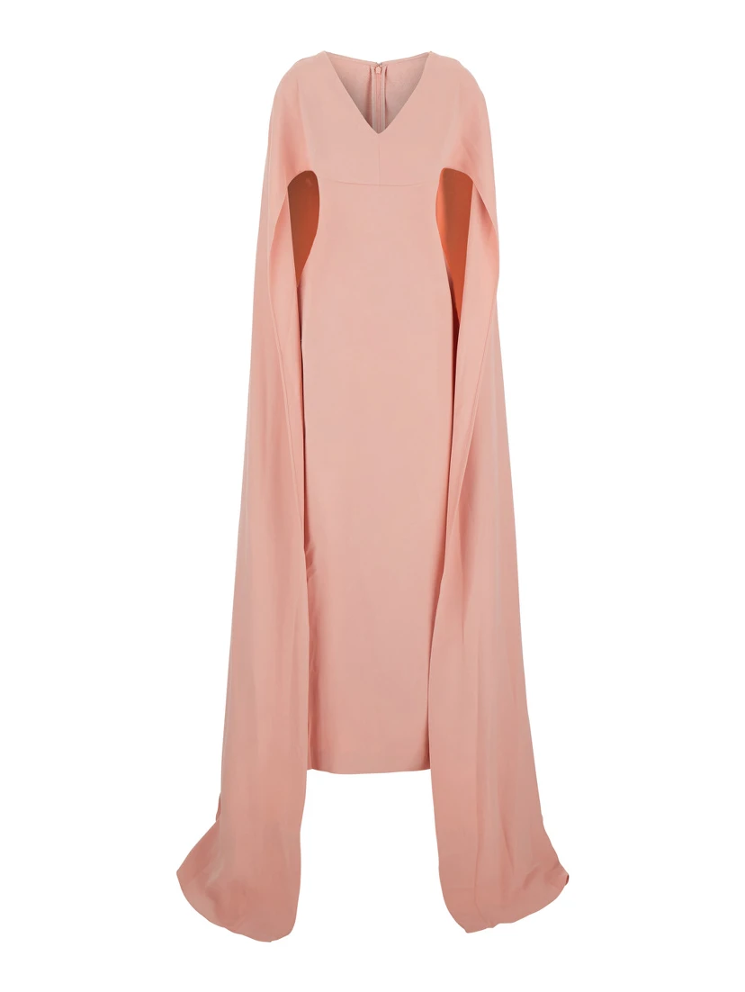 Morgan Pink Long Dress with V Neck and Rear Single Slit in Tech Fabric Woman