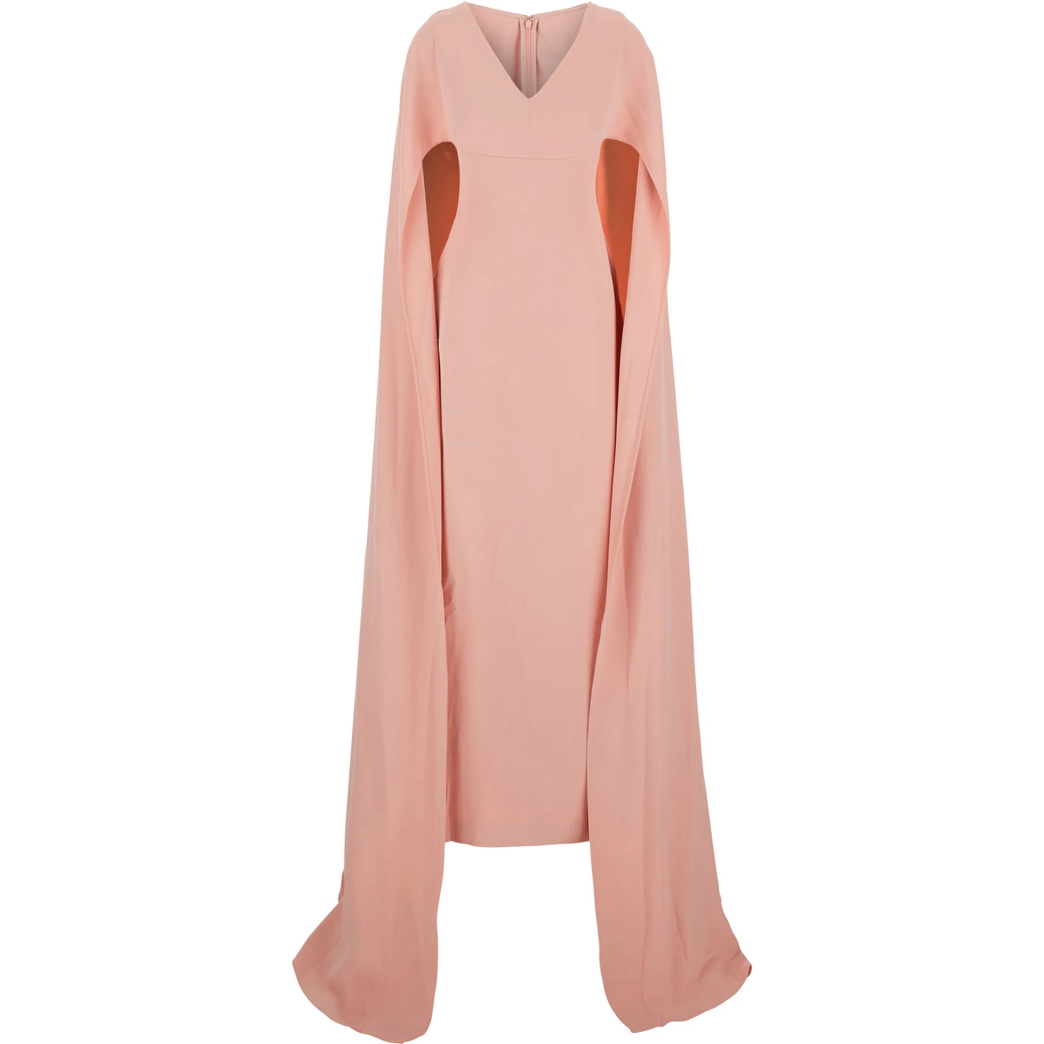 Morgan Pink Long Dress with V Neck and Rear Single Slit in Tech Fabric Woman