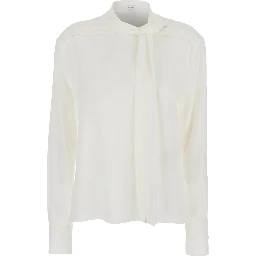 White Blouse with Scarf Detail on the Front in Silk Woman