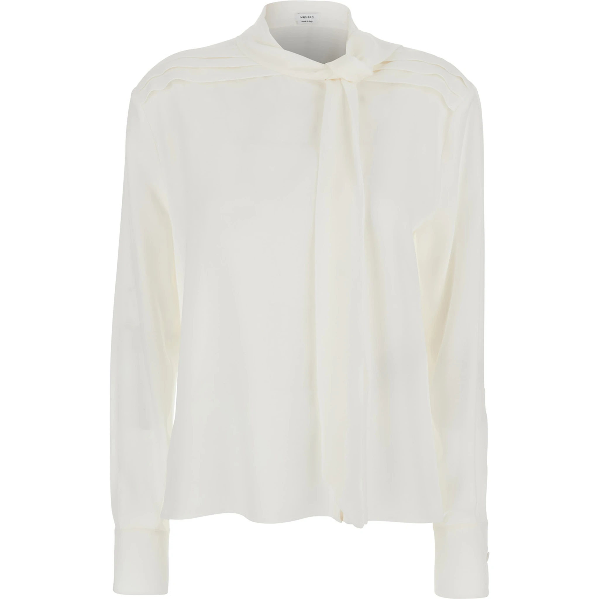 White Blouse with Scarf Detail on the Front in Silk Woman