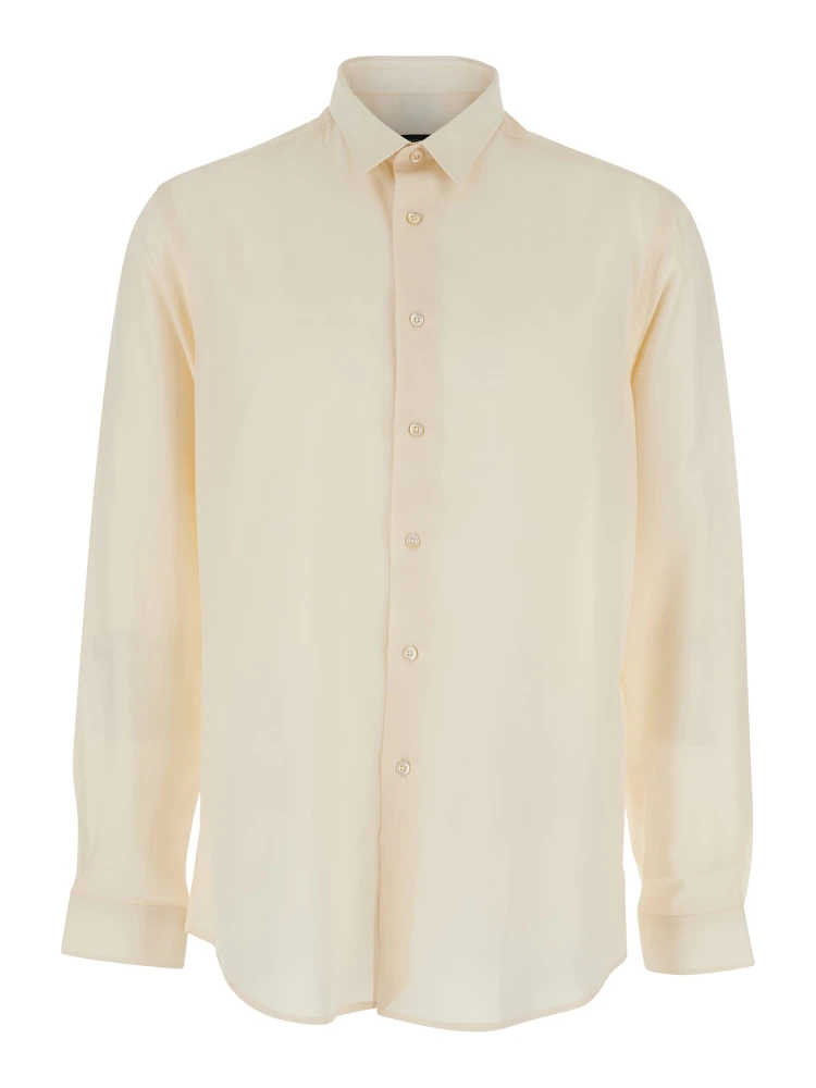 Beige Shirt with Classic Collar in Tech Fabric Man