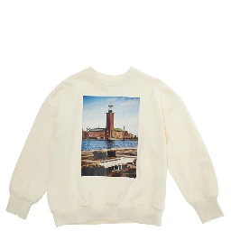 City Hall White Crewneck Sweatshirt with Maxi Print on the Front in Cotton Boy
