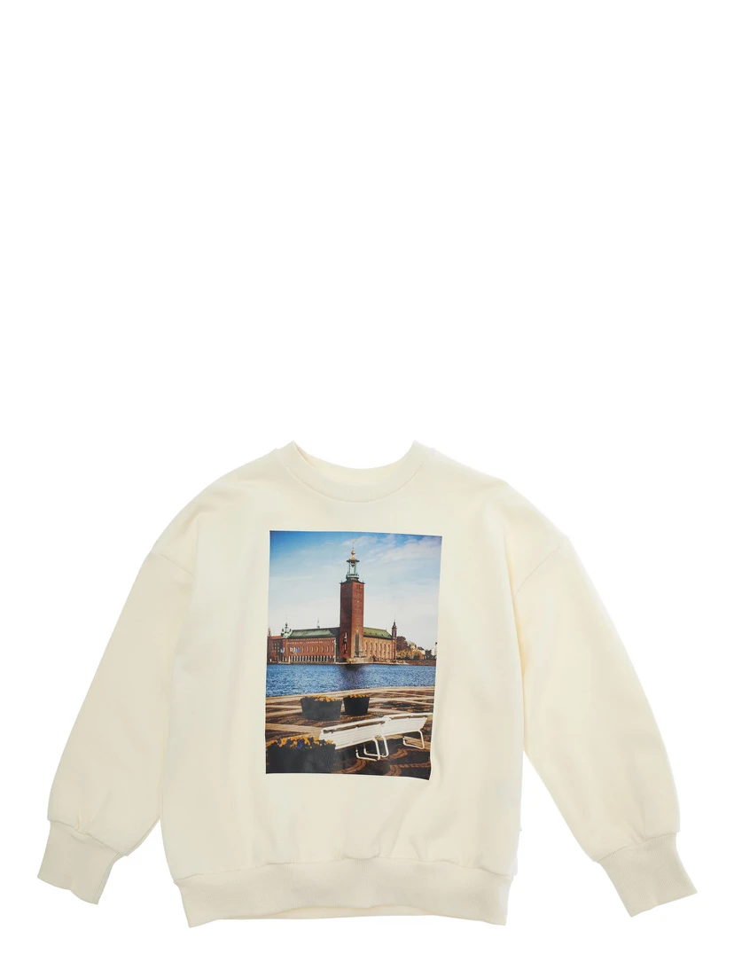 City Hall White Crewneck Sweatshirt with Maxi Print on the Front in Cotton Boy