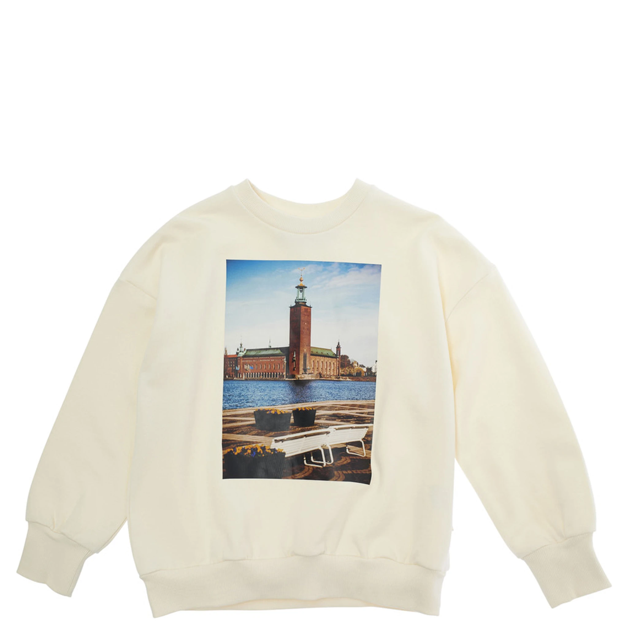 City Hall White Crewneck Sweatshirt with Maxi Print on the Front in Cotton Boy