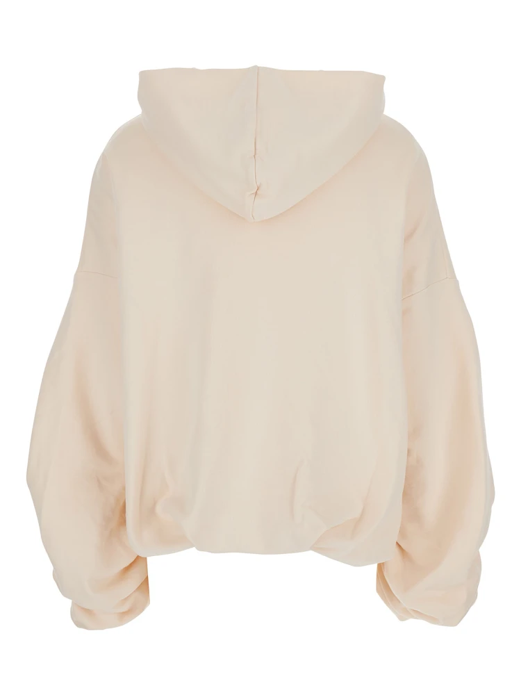White Hoodie with Puffed Sleeve in Cotton Woman