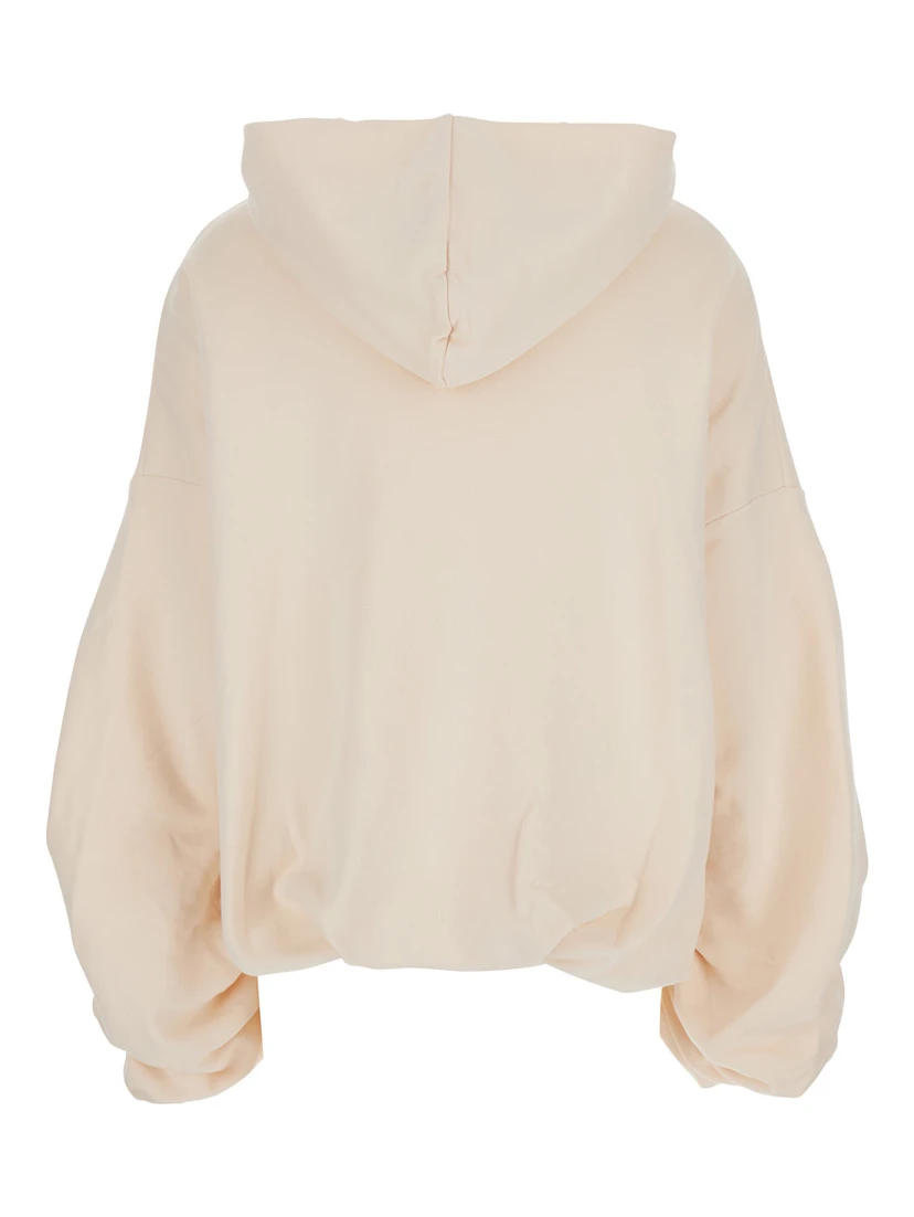 White Hoodie with Puffed Sleeve in Cotton Woman