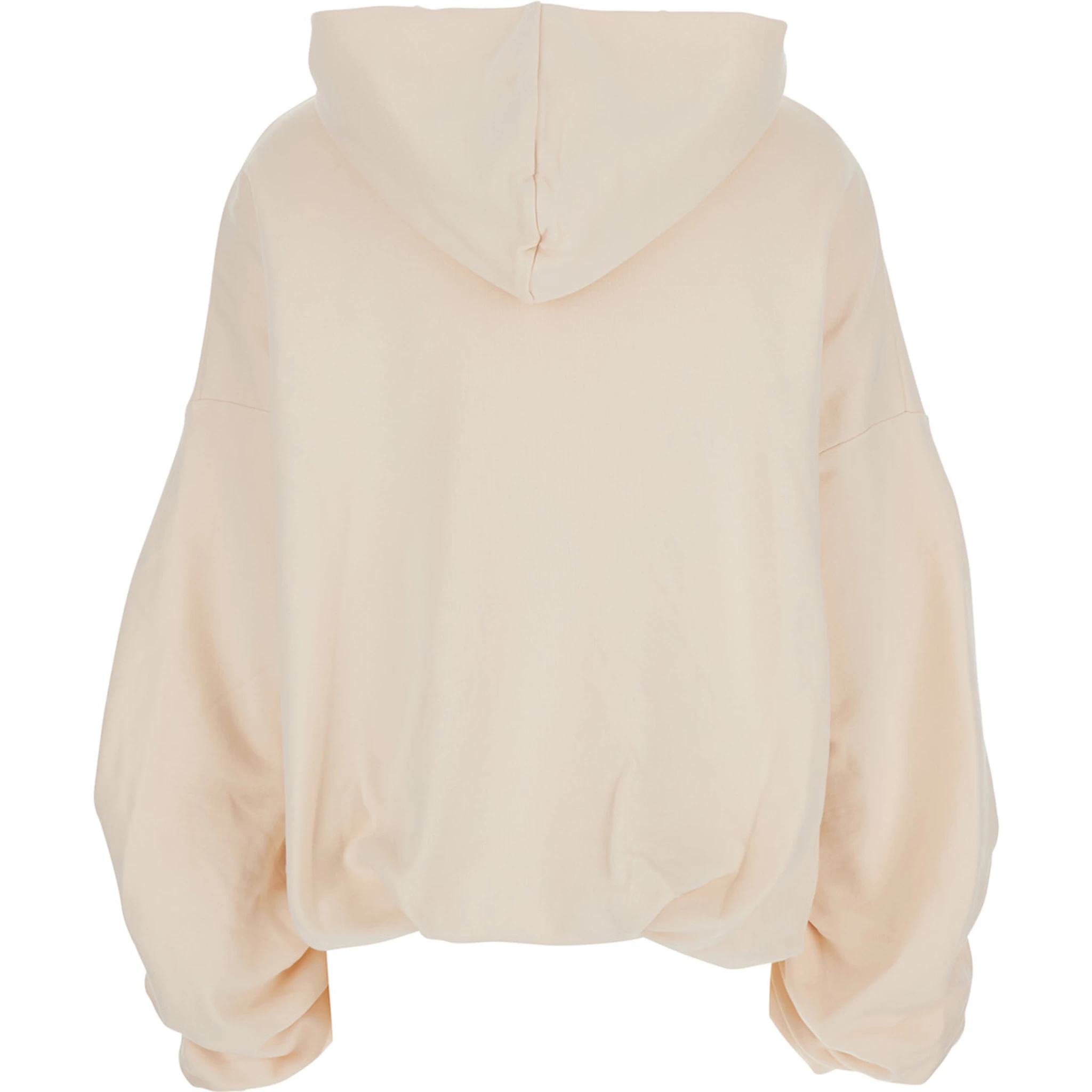 White Hoodie with Puffed Sleeve in Cotton Woman