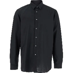 Black Shirt with Classic Collar and Button Closure in Fabric Man