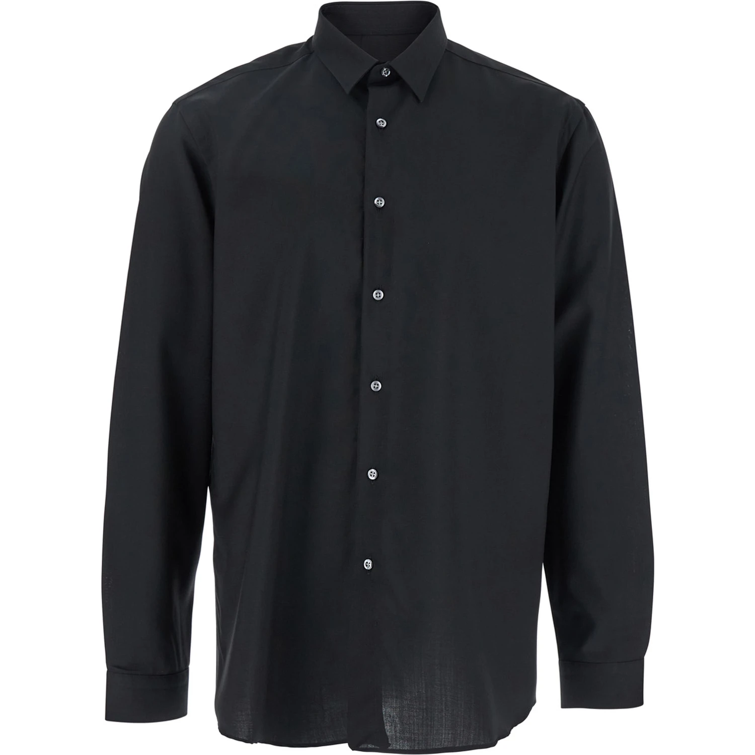 Black Shirt with Classic Collar and Button Closure in Fabric Man
