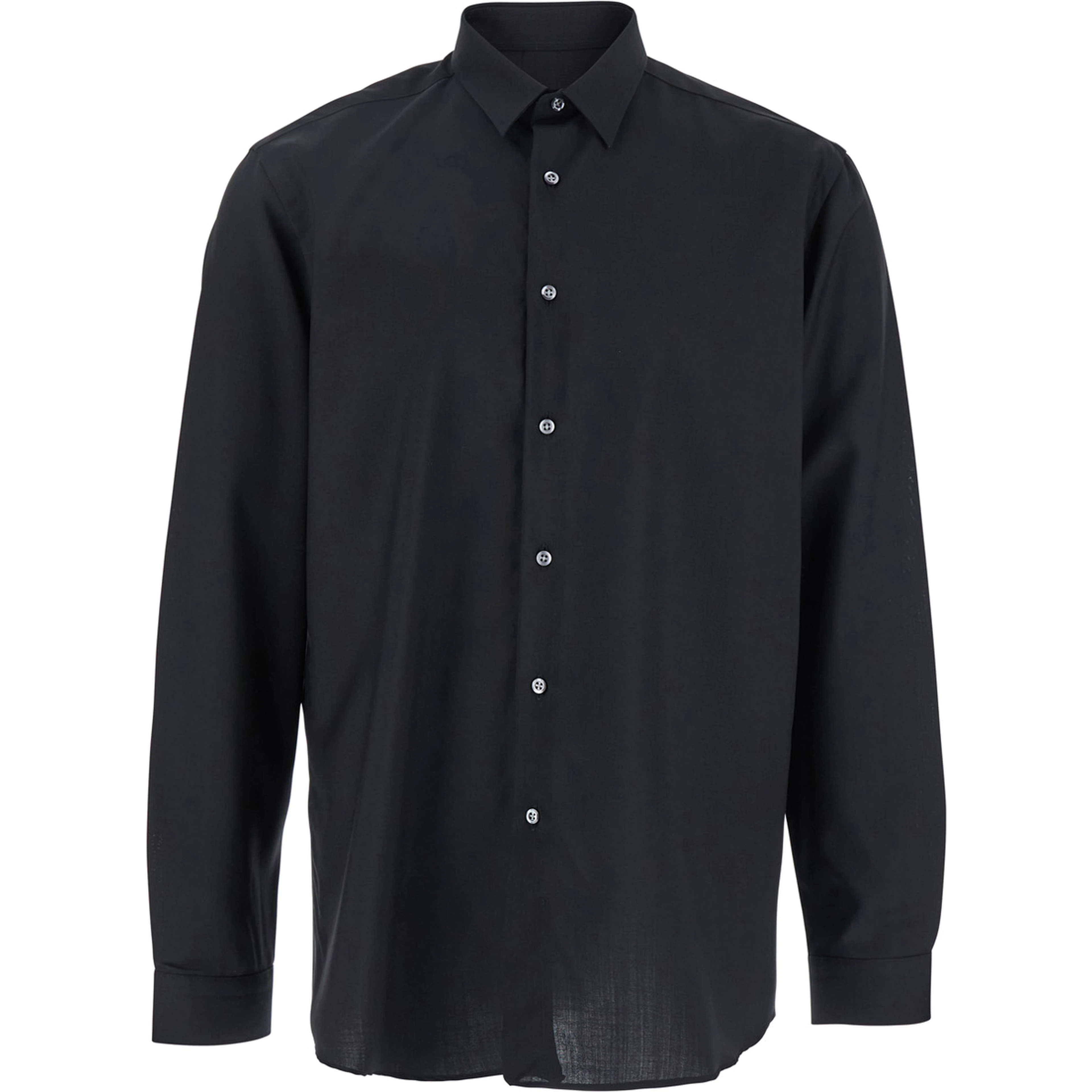 Black Shirt with Classic Collar and Button Closure in Fabric Man