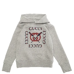 Grey Sweatshirt with Hood and Logo on the Front in Cotton Boys