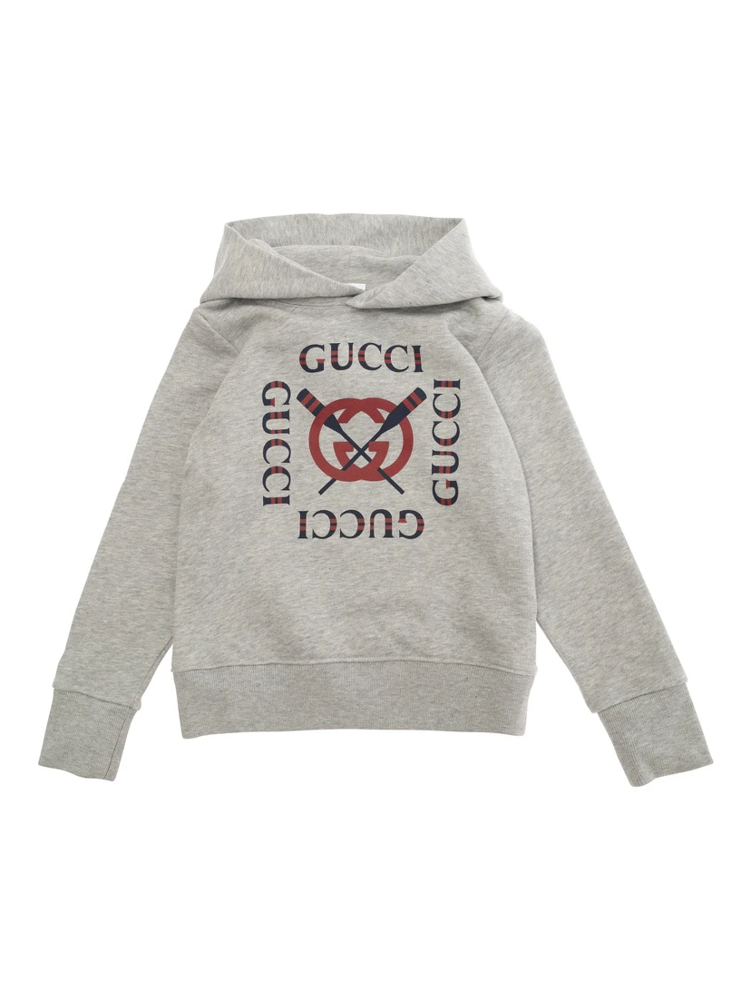 Grey Sweatshirt with Hood and Logo on the Front in Cotton Boys