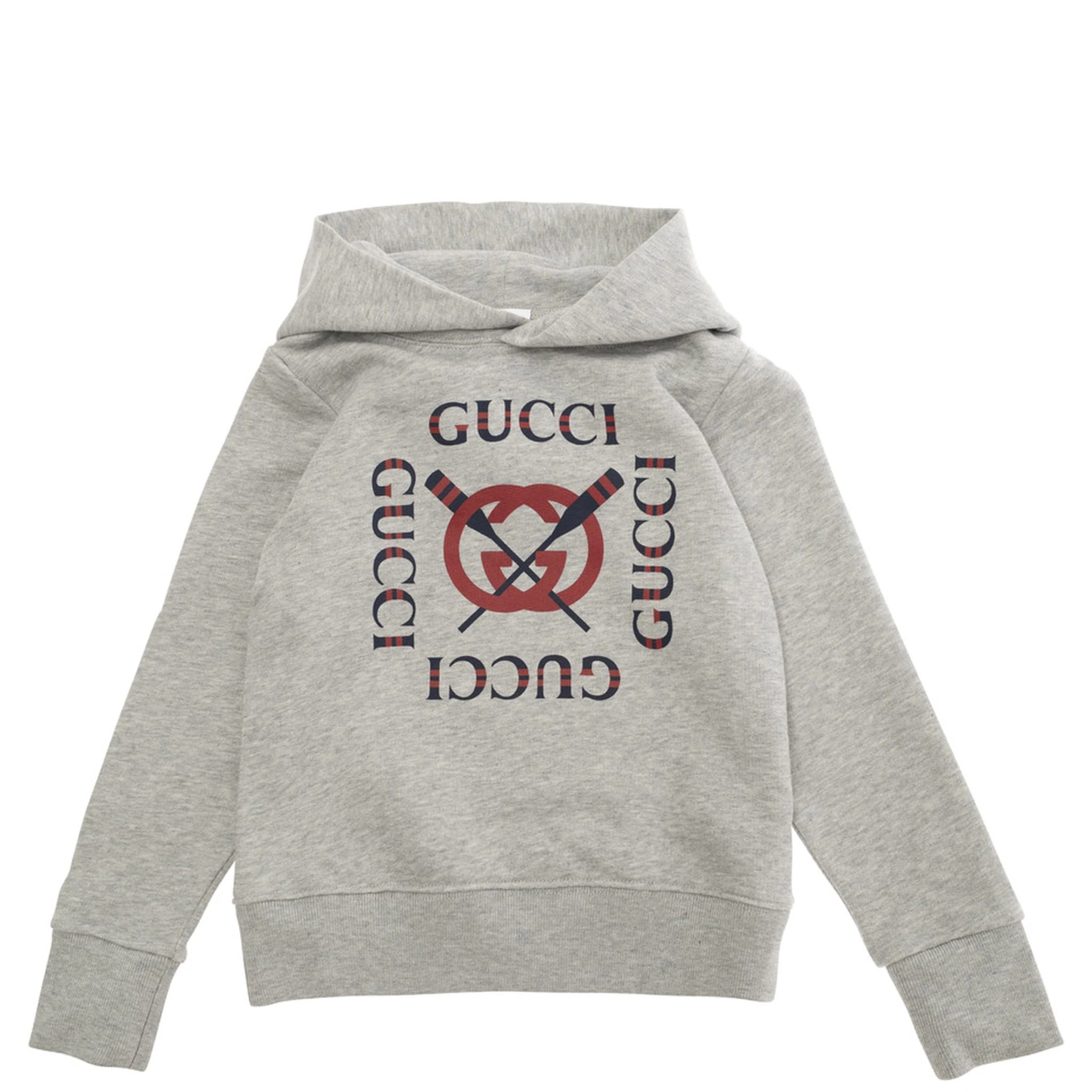 Grey Sweatshirt with Hood and Logo on the Front in Cotton Boys