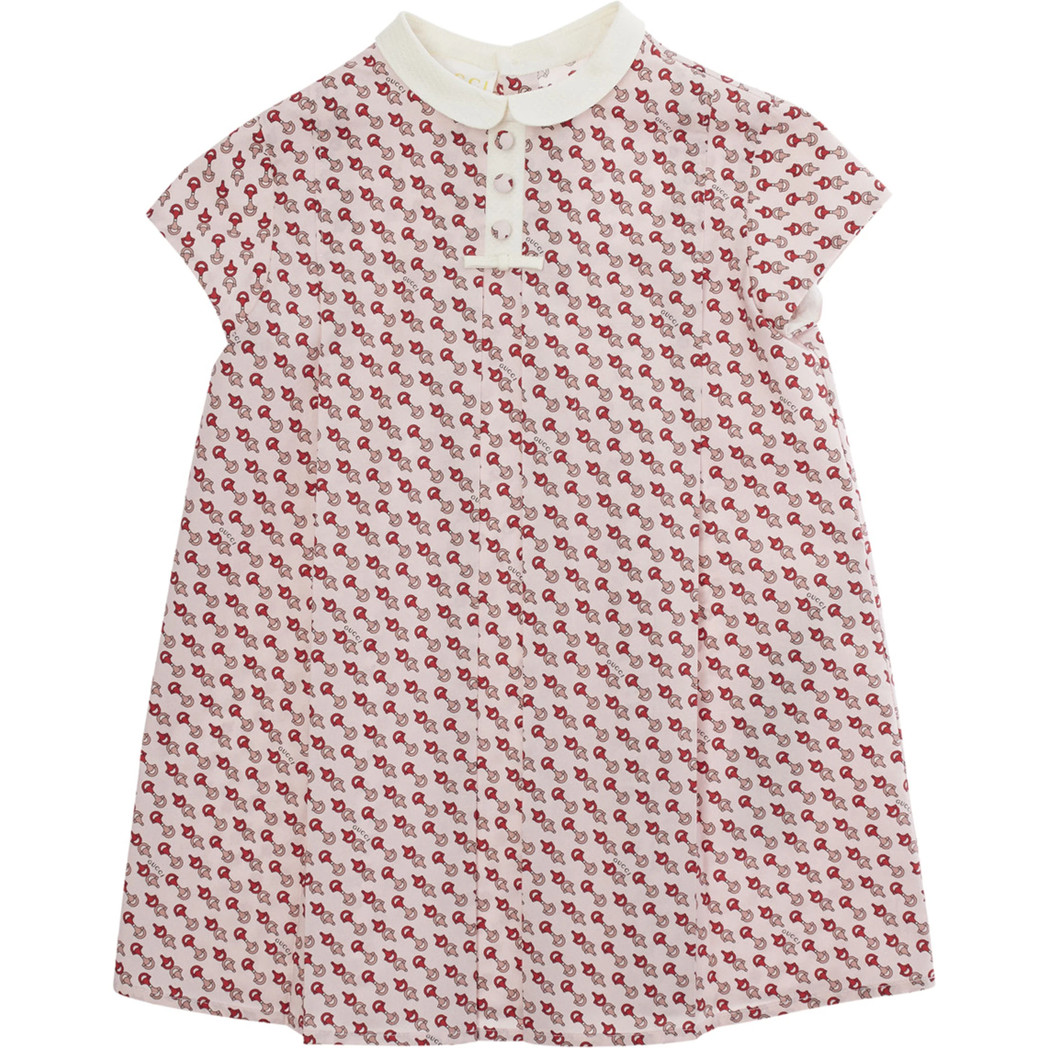 Multicolor Dress with Peter Pan Collar and All-Over Micro Horsebit Print in Cotton Baby