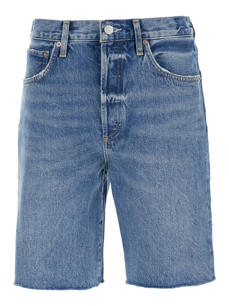 Blue Five-Pocket Shorts with Button Closure in Denim Woman