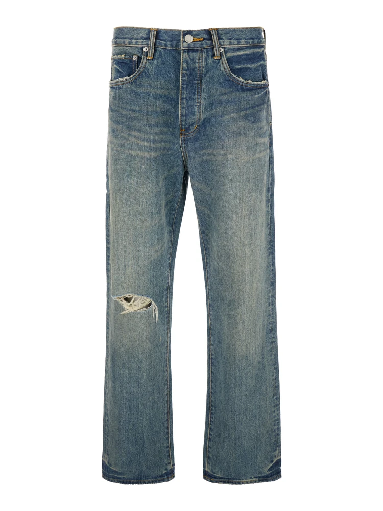 Hadley Vintage Blue Jeans with Ripped Detail on the Front and Logo Patch on the Rear in Denim Man