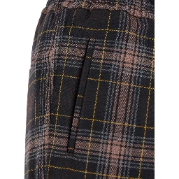 Brown Pants with All-Over Tartan Motif in Wool Man