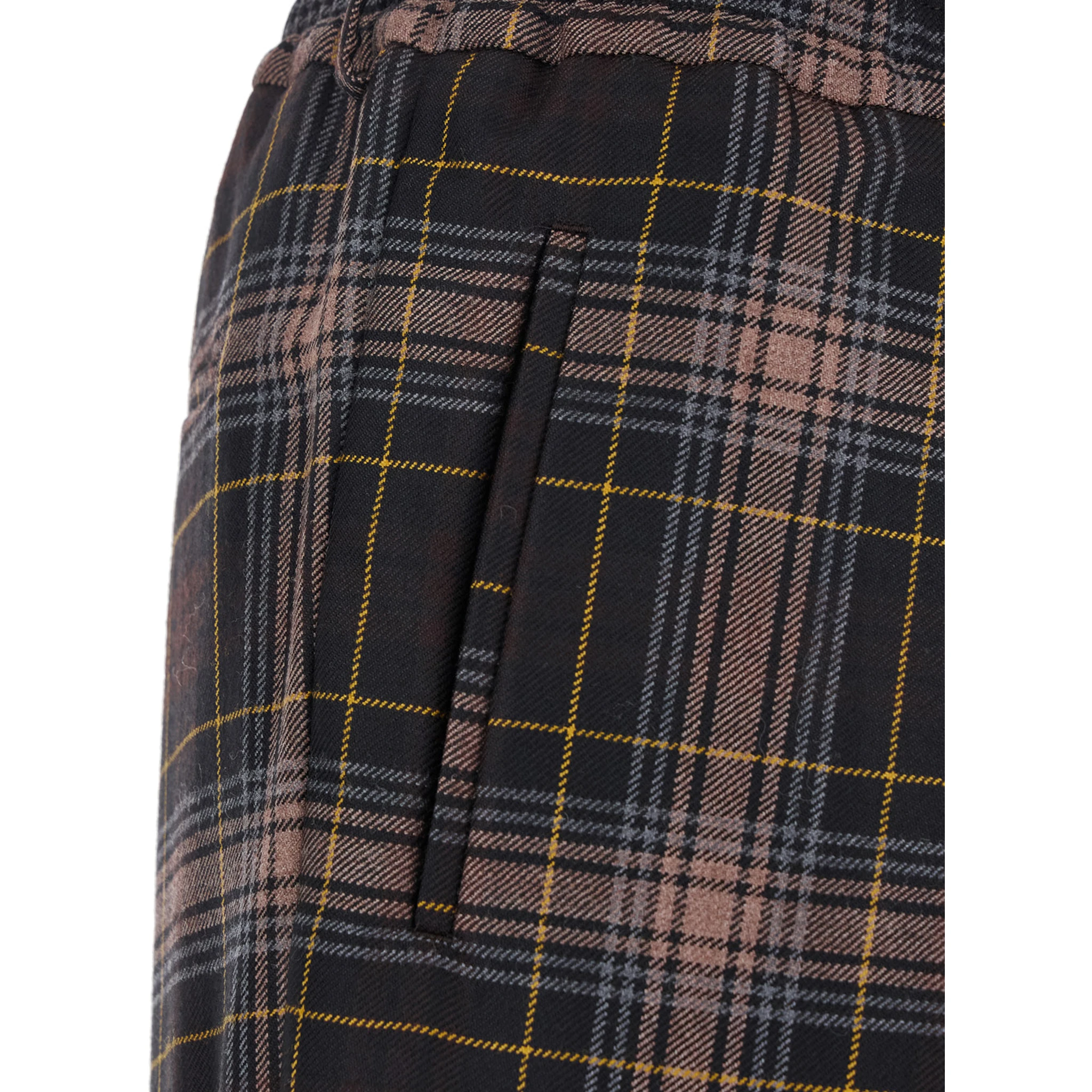 Brown Pants with All-Over Tartan Motif in Wool Man