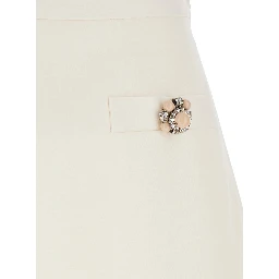 White Flared Miniskirt with Front Jewel Buttons in Wool and Silk Woman