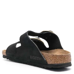 Black Arizona Strap-Sandals with Golden-tone Buckle in Leather