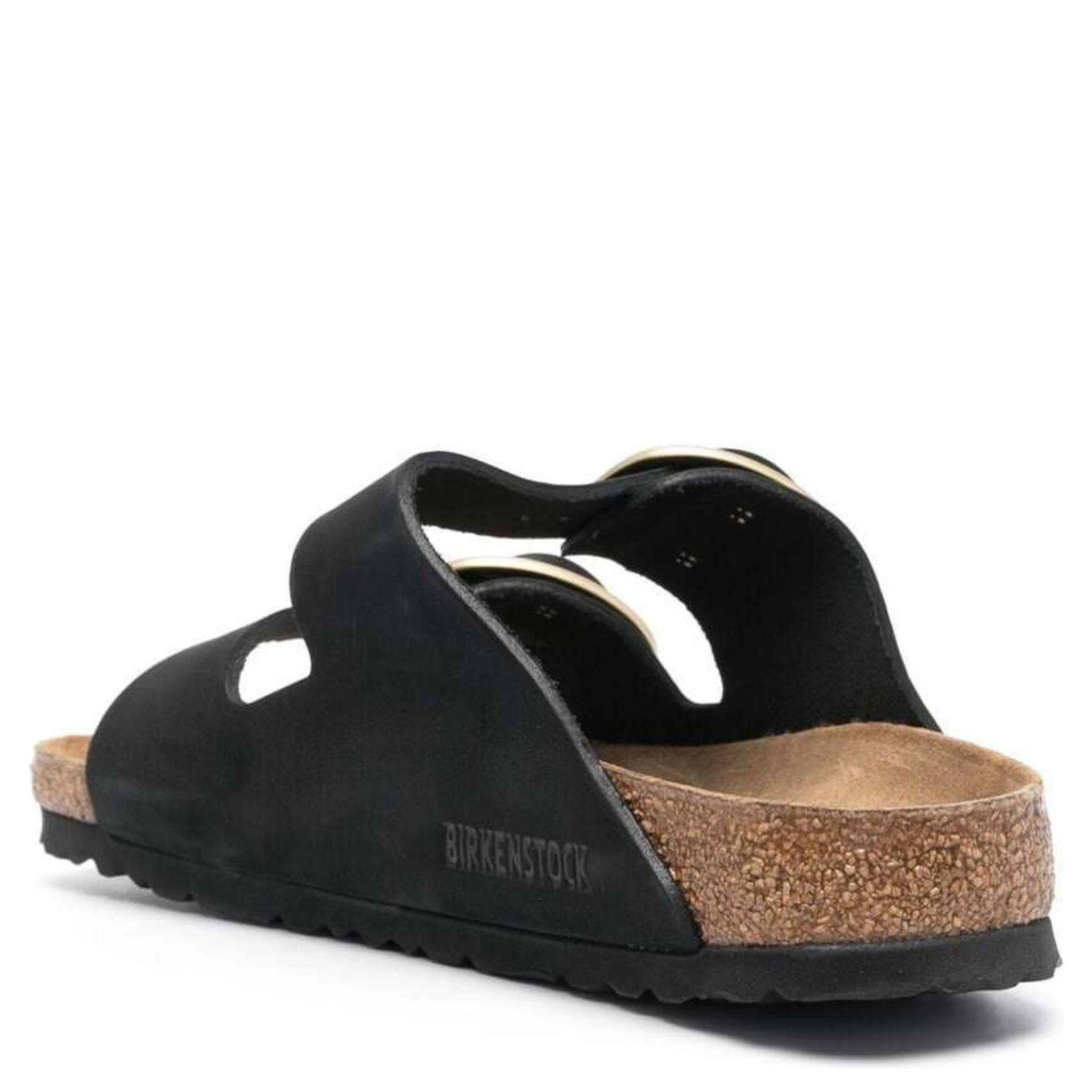 Black Arizona Strap-Sandals with Golden-tone Buckle in Leather