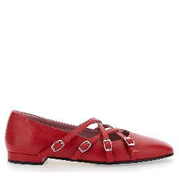 Eloise Red Ballet Shoes with Criss-Crossed Adjustable Straps in Leather Woman
