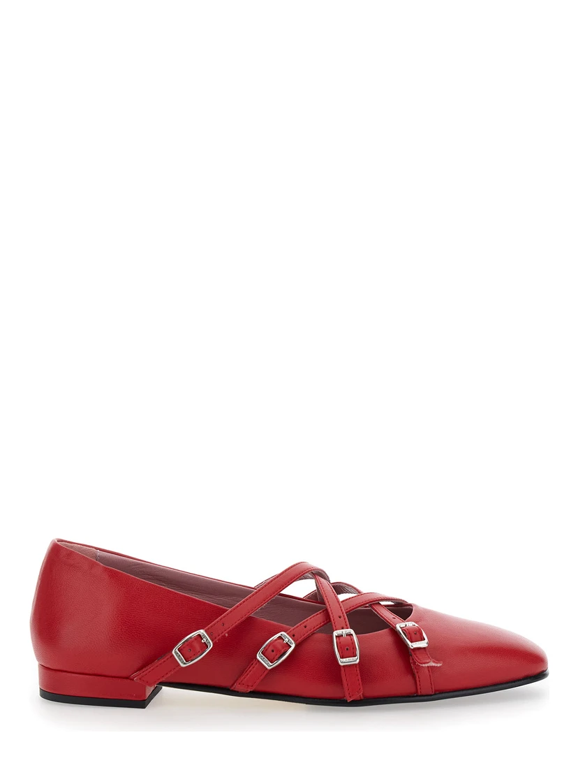 Eloise Red Ballet Shoes with Criss-Crossed Adjustable Straps in Leather Woman