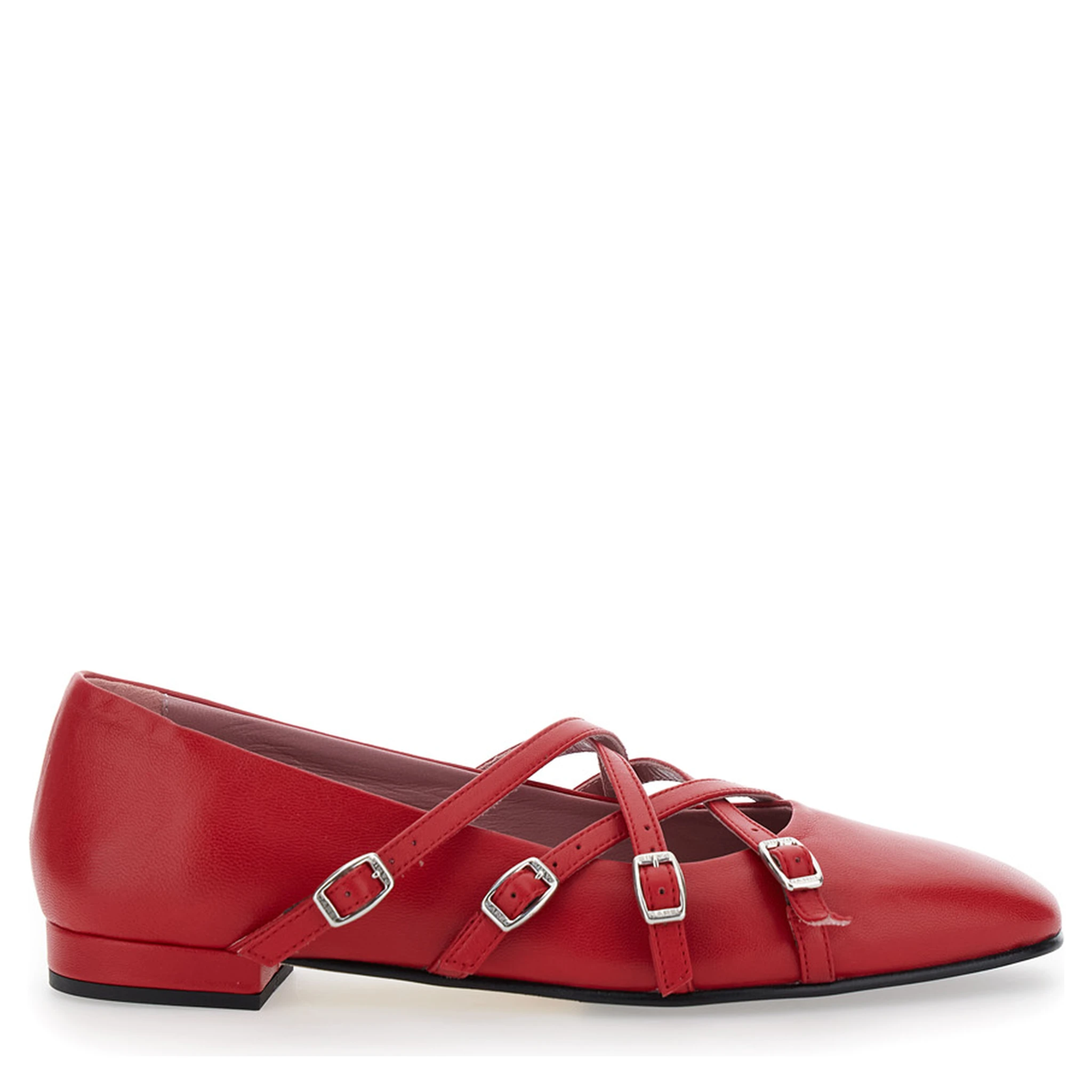 Eloise Red Ballet Shoes with Criss-Crossed Adjustable Straps in Leather Woman