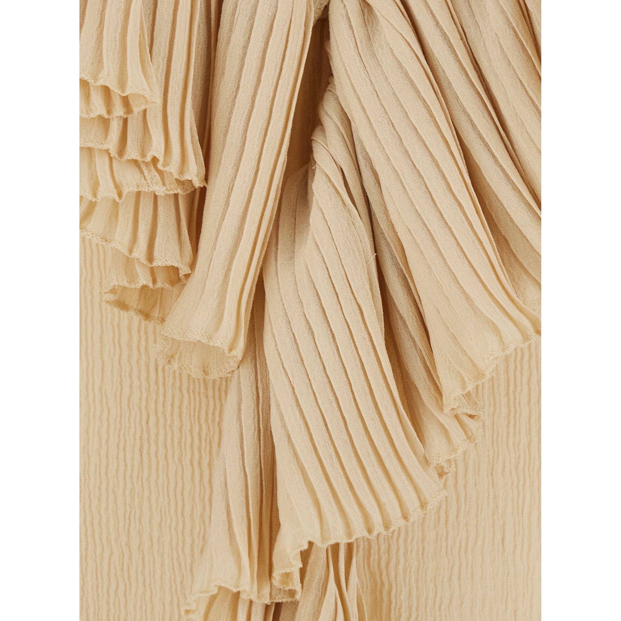 Beige Blouse with V Neck and Ruffles on Front and Rear in Silk Woman