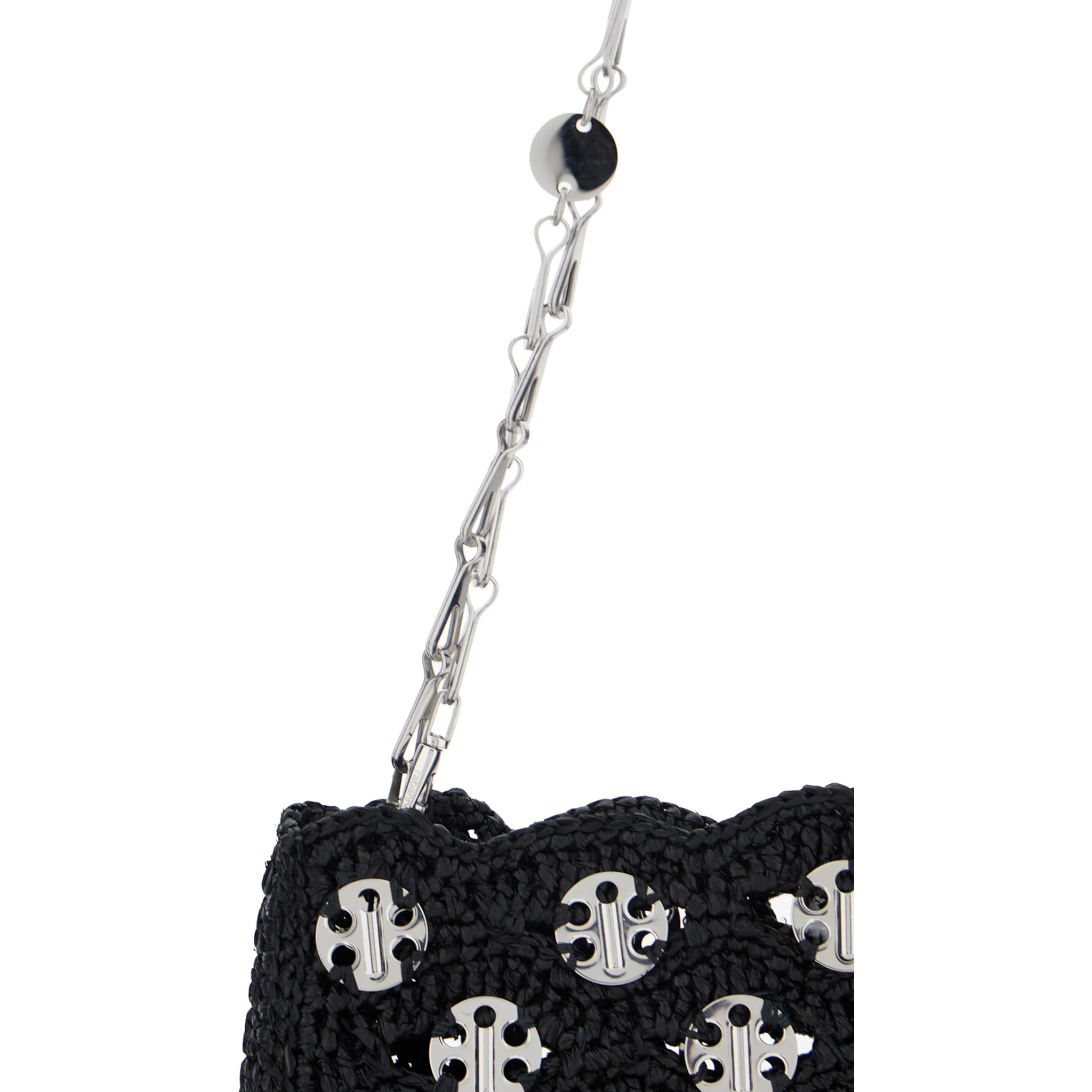 Iconic 1969 Black Shoulder Bag with Embedded  Metallic Discs in Raphia Woman