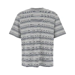 Grey Crewneck T-Shirt with All-Over Striped Motif in Cotton Man