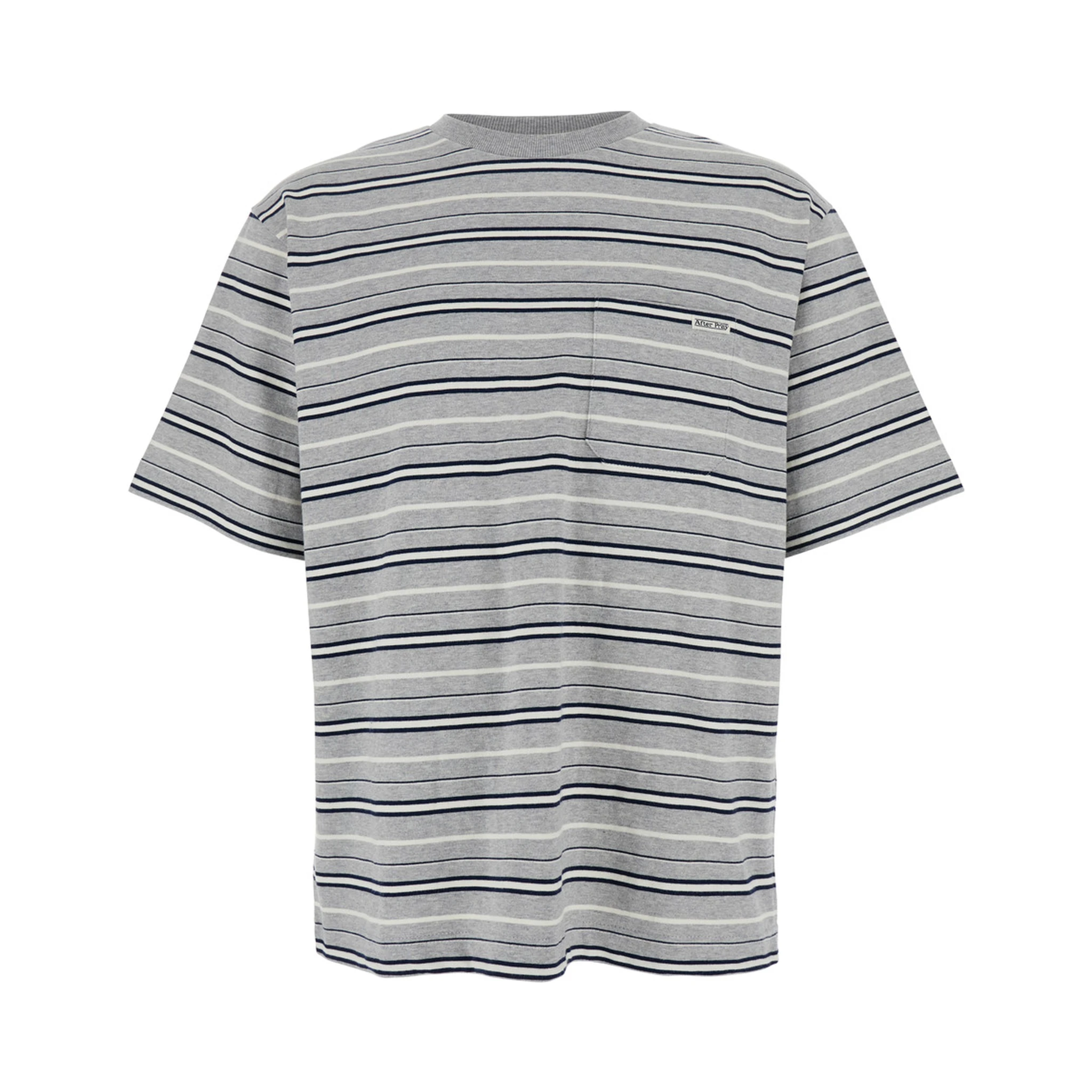 Grey Crewneck T-Shirt with All-Over Striped Motif in Cotton Man