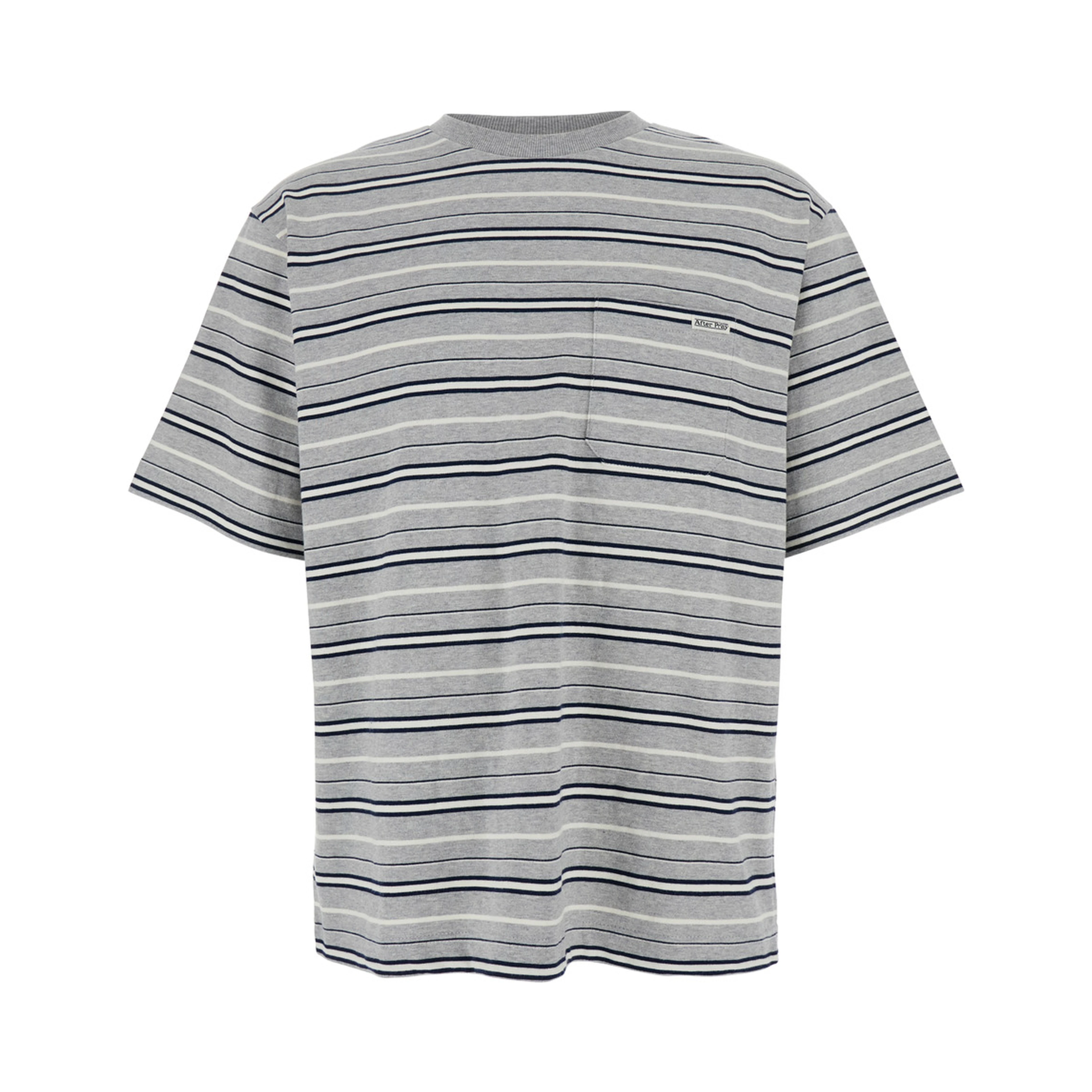 Grey Crewneck T-Shirt with All-Over Striped Motif in Cotton Man