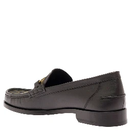 Black Loafers with FF Logo Plaque and All-Over FF Motif in Leather Man