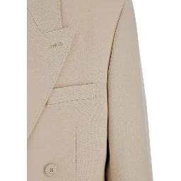 Beige Double-Breasted Jacket with Peak Revers in Wool Man
