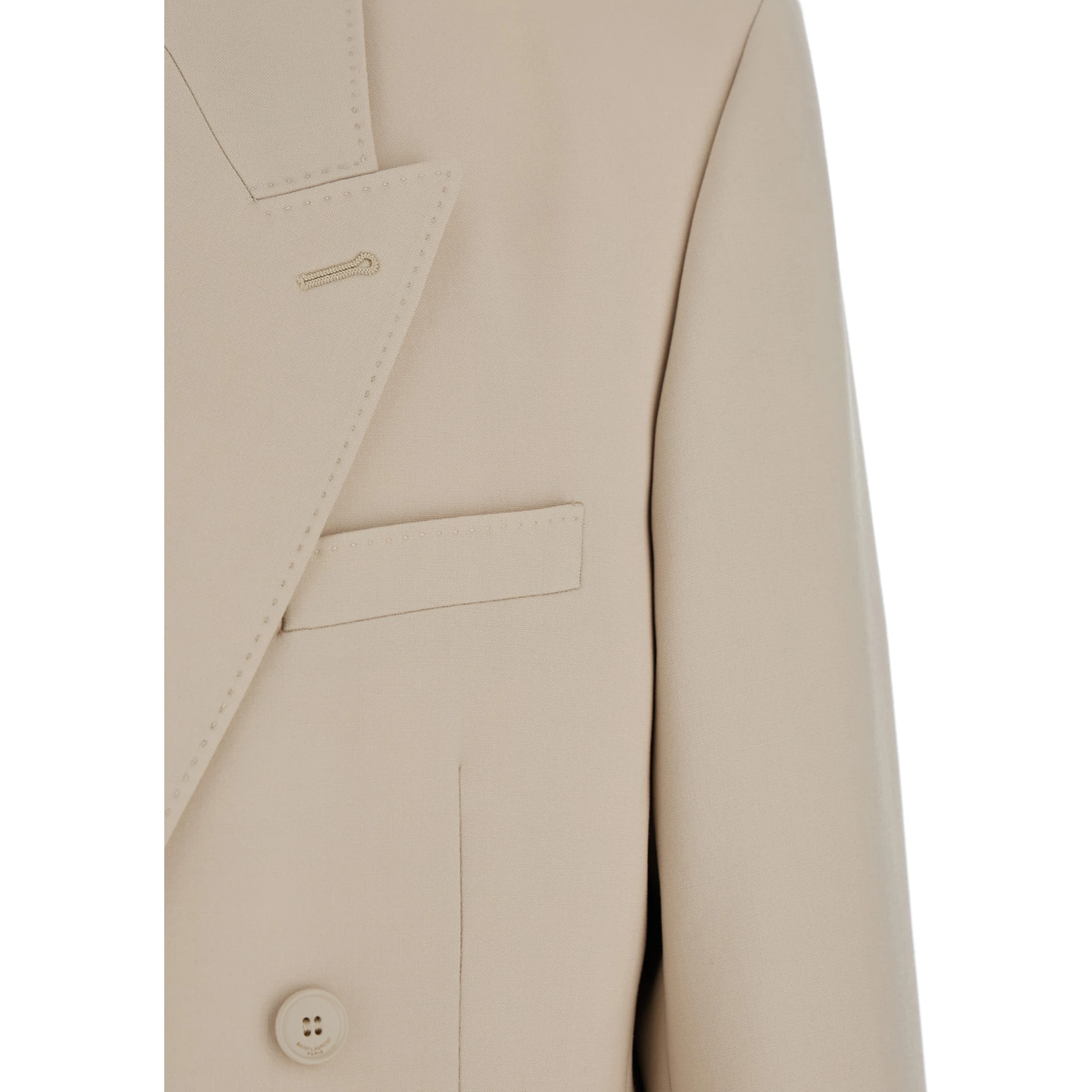 Beige Double-Breasted Jacket with Peak Revers in Wool Man